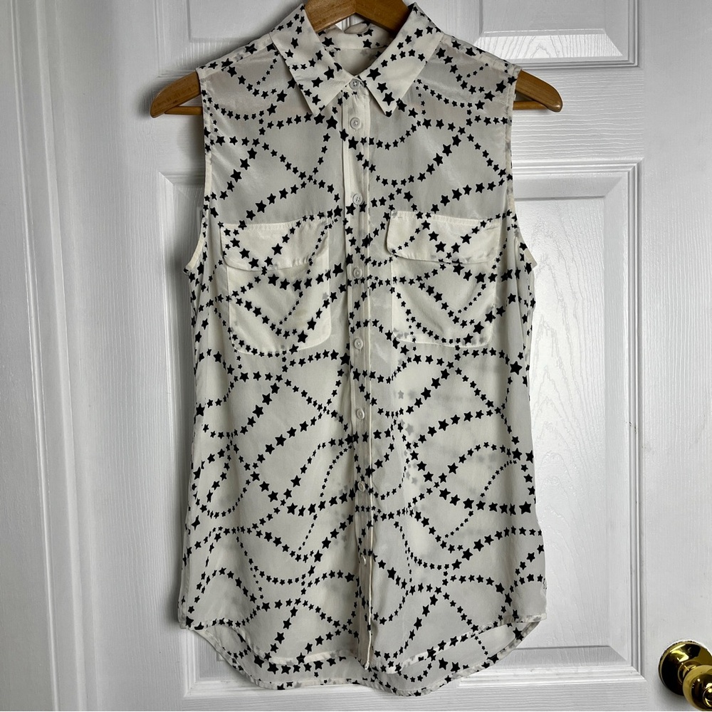 🌟Equipment Femme 100% Silk Star Print Blouse Size S • Sleeveless Button-Up